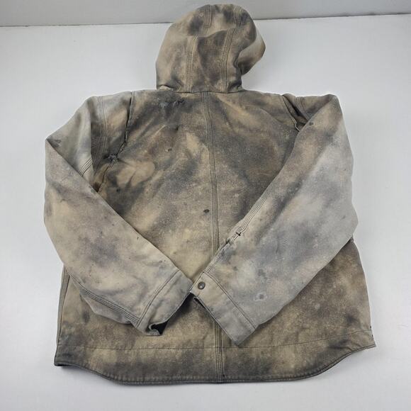 Carhartt Jacket Mens Large Brown Hooded Duck Active Quilted Workwear Distressed - Picture 10 of 16